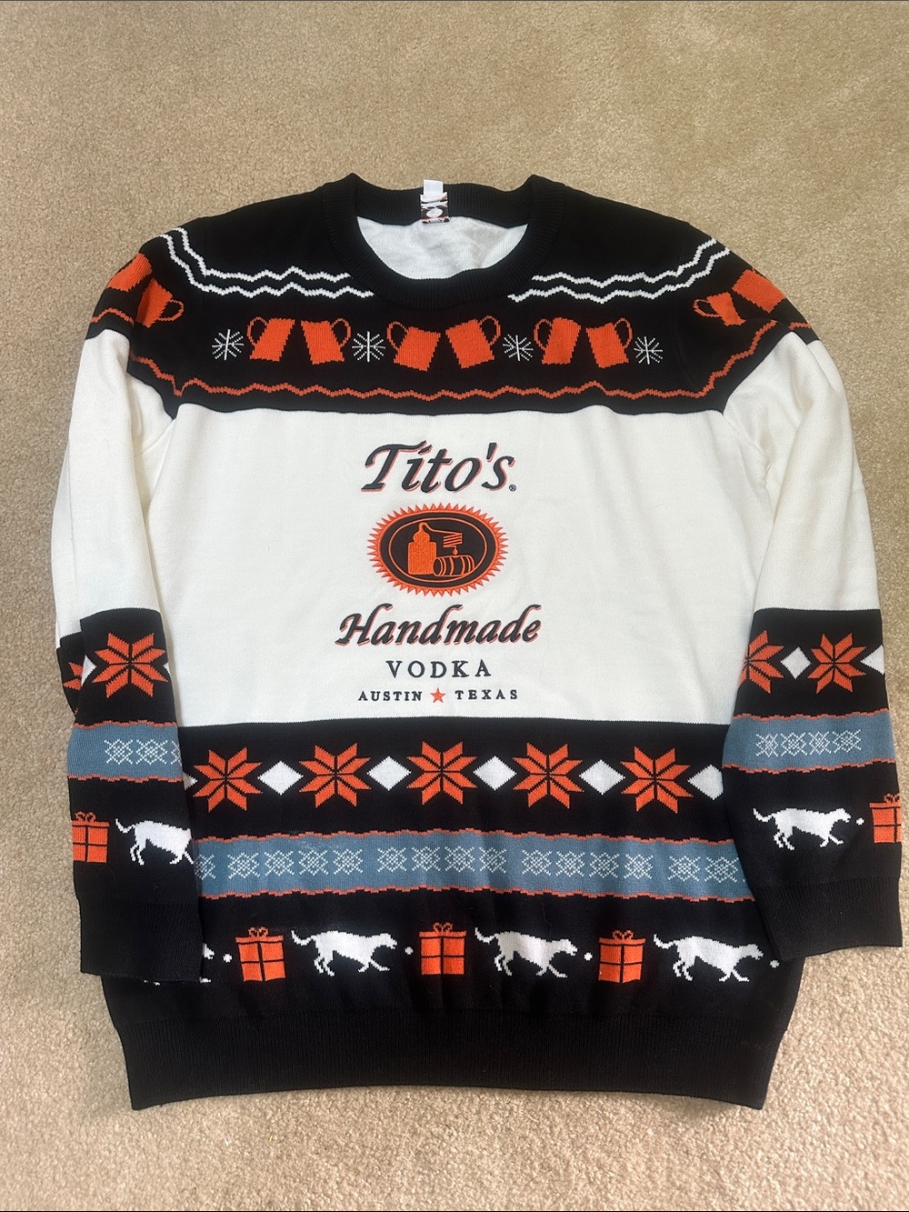 Tito's Vodka Holiday Crewneck Sweater - Black, White & Orange